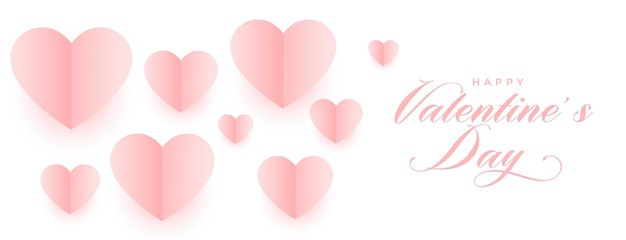 Valentines day soft paper hearts web banner design