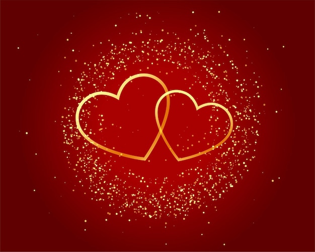 Valentines day sparkling love golden hearts on red background