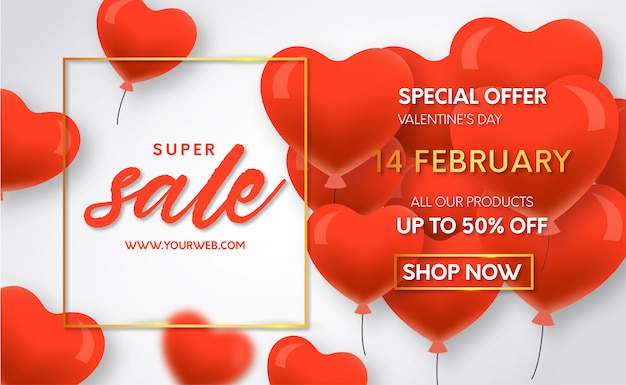 Valentines day super sale with balloons