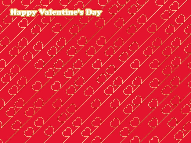 Valentines day vector background with a shiny gold heart pattern on a red background.