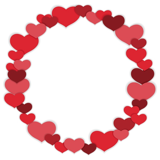 흰색 배경에 고립 된 3-d 심장 모양으로 발렌타인 데이 벡터 빨간색 라운드 프레임.