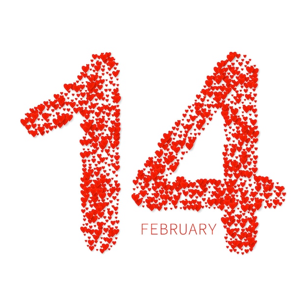 Valentines heart number. Love symbol 14 February isolated on white. Vector illustration