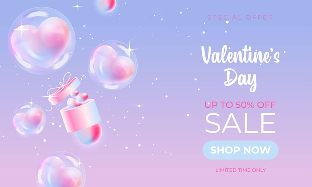Valentines sale vector banner template Valentines day store discount promotion with white space for text and hearts elements in red background Vector illustration