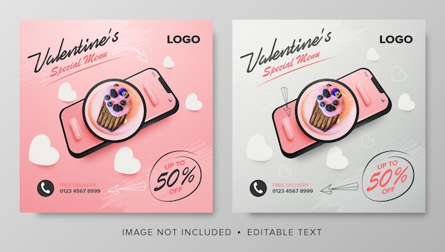 Valentines special menu food online promotion on mobile for social media post