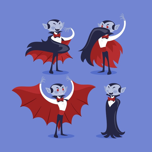 Free vector vampire character collection in flat design