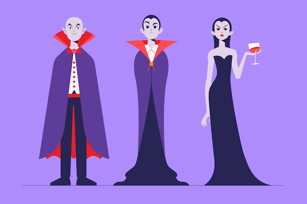 Vettore gratuito collezione di personaggi vampiri in design piatto