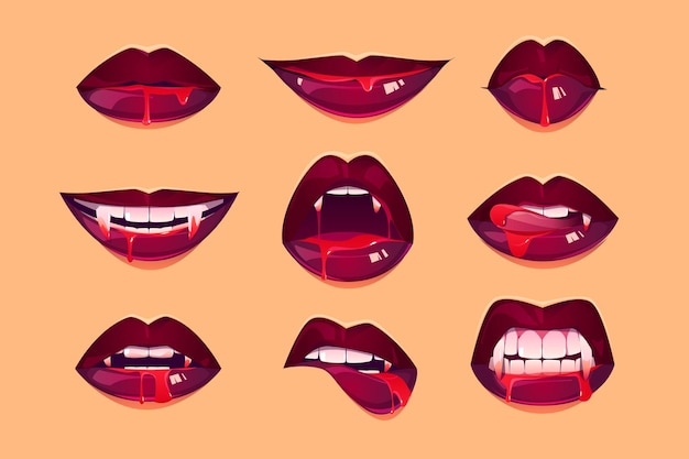 Free vector vampire mouth with fangs set