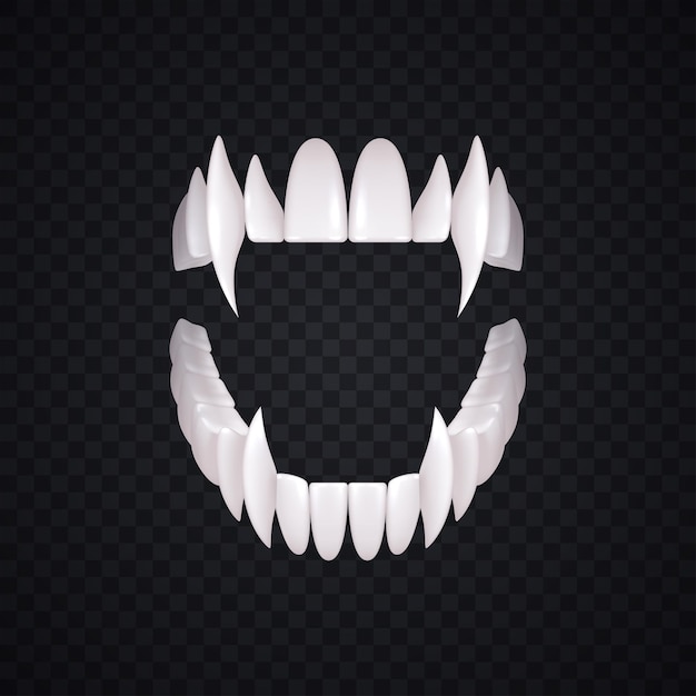 Vampire teeth realistic composition with isolated image of white predators teeth with fangs on transparent background vector illustration