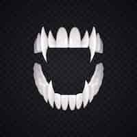 免费矢量吸血鬼的牙齿现实的成分与孤立的形象与尖牙白色的食肉动物的牙齿透明背景矢量图