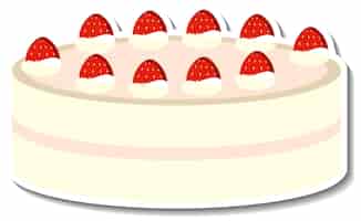 Бесплатное векторное изображение Ванильный торт с клубничной наклейкой на белом фоне