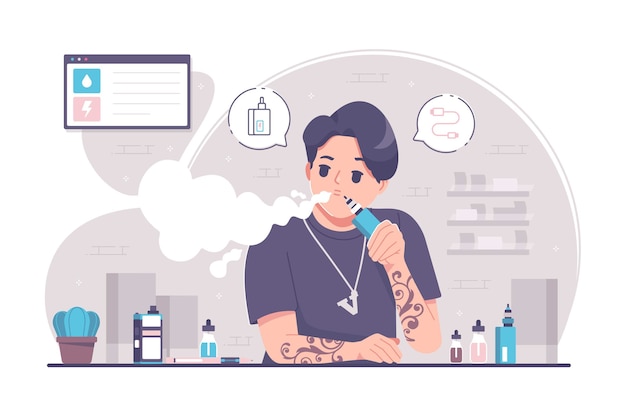 Vape中毒コンセプトイラスト背景 プレミアムベクター