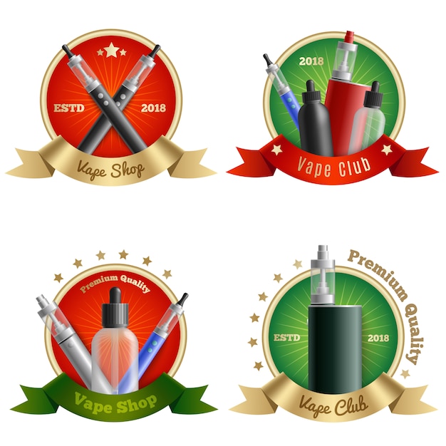 Free vector vape shop emblems set