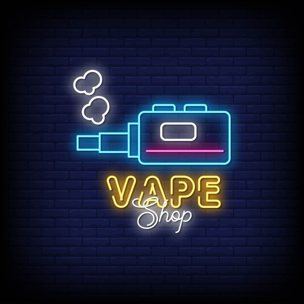 True vape shop neon sign. purple electronic cigarette with smoke cloud