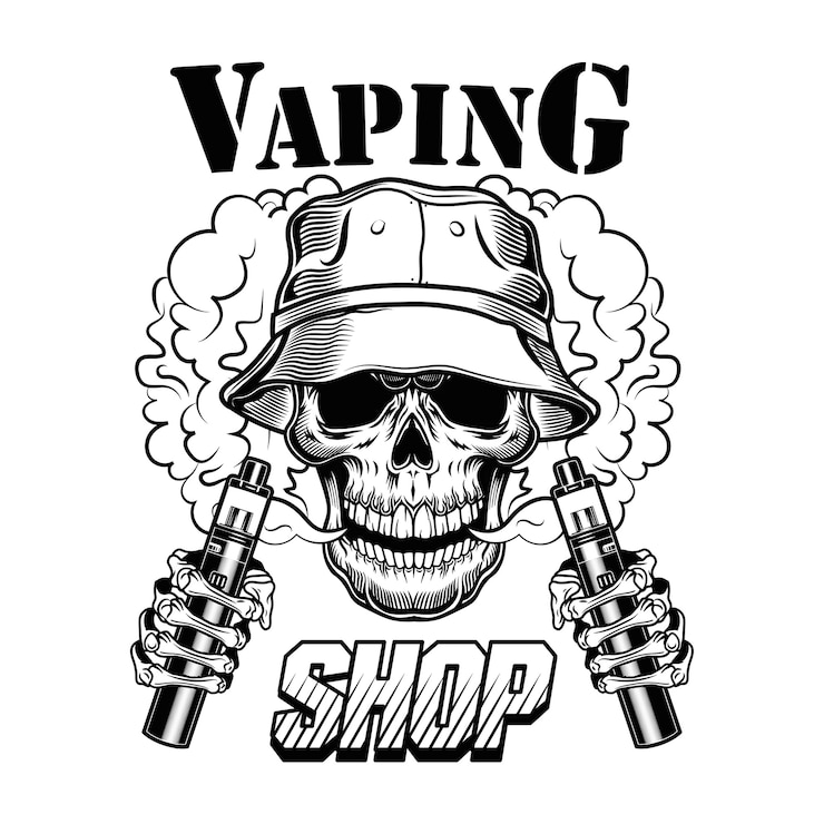 Free Vector vape shop vector illustration. trendy hipster vaper skull with electronic cigarettes and vapor