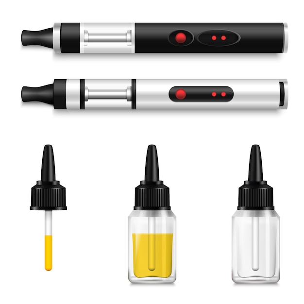 Бесплатное векторное изображение vaping liquid and electronic cigarette реалистичный набор