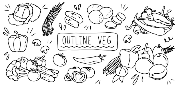 Premium Vector Variable fresh food healthy vegetables outline veg 