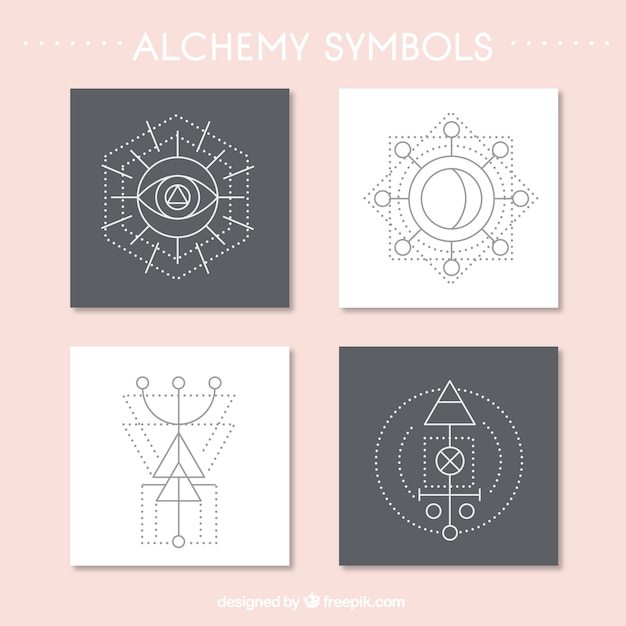 Free vector variety of abstract alchemy symbols card