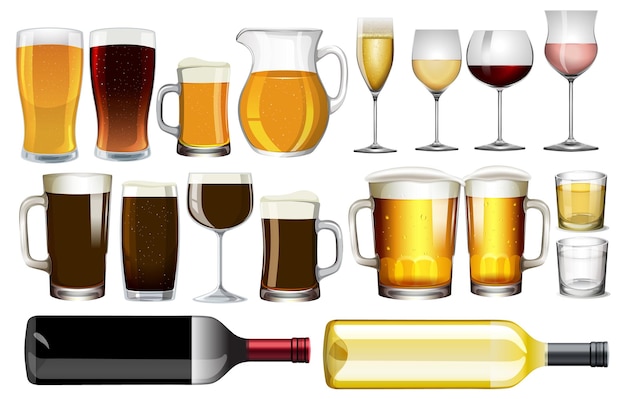 Free vector variety of alcoholic beverages illustration