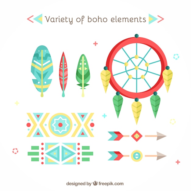 Variety of boho elements in flat design