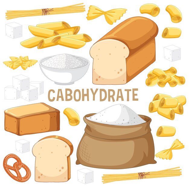 Variety of carbohydrates foods