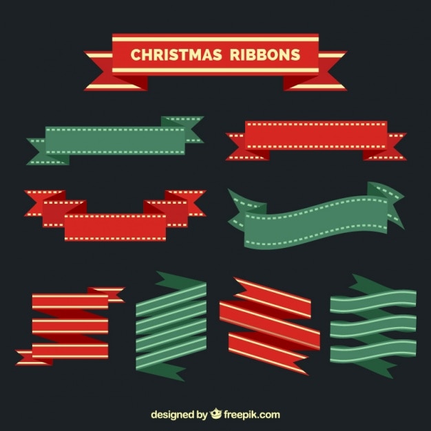 Free vector variety of christmas ribbons in flat style