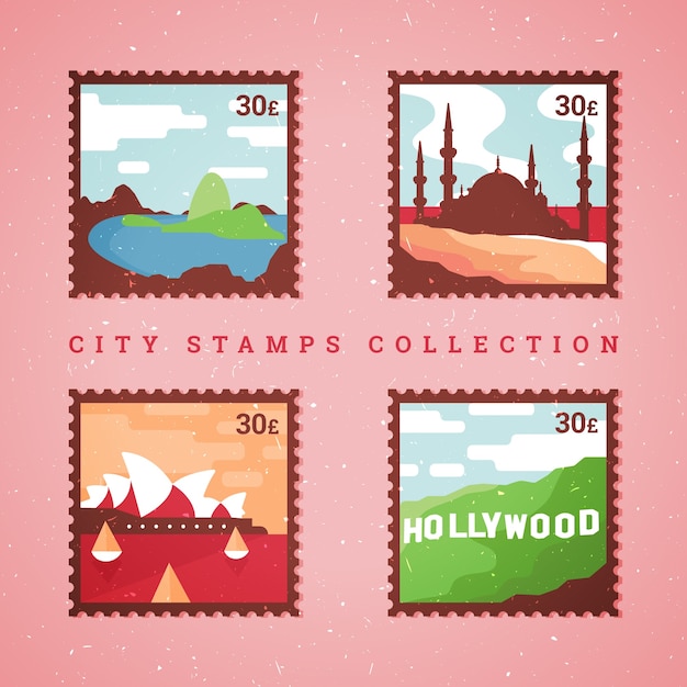 Variety of city stamps