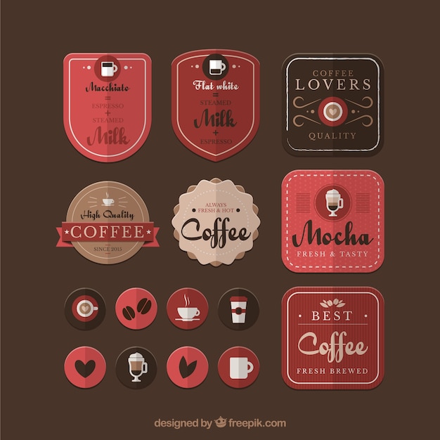 Vettore gratuito varietà di badge di caffè