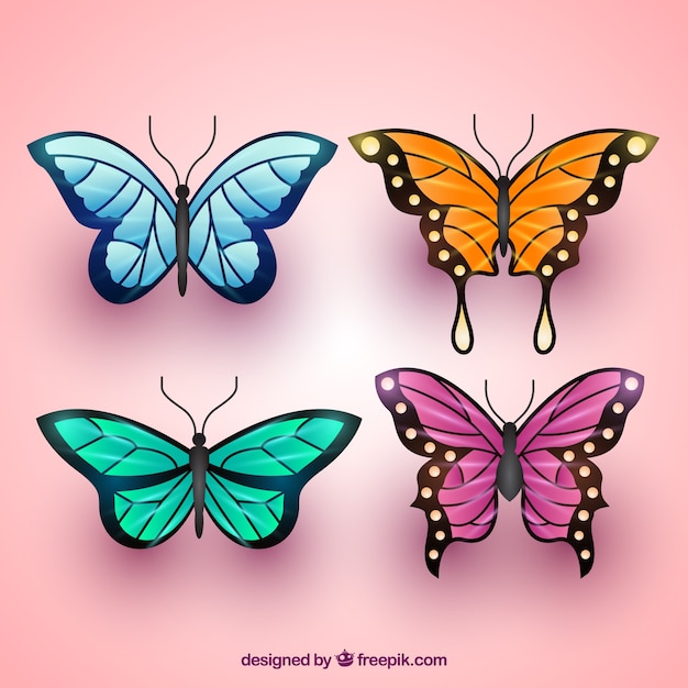Vettore gratuito varietà di farfalle colorate