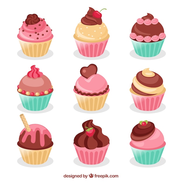 Variety of colorful cupcakes