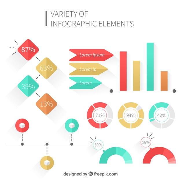 Variety of colorful elements in flat design for infographics