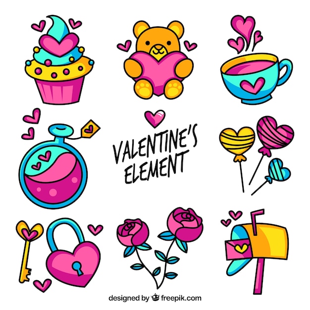 Variety of colorful valentine elements