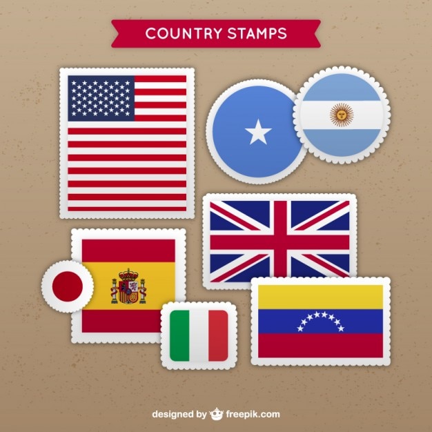 Variety of country stamps