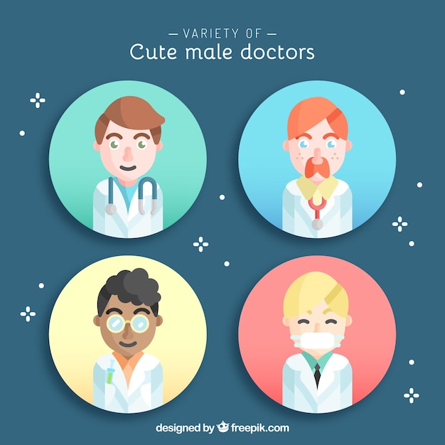 Free vector variety of cute doctors faces