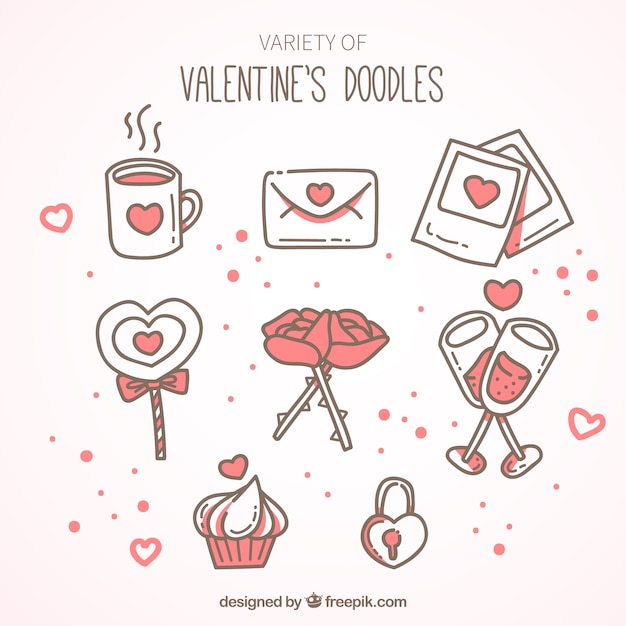 Variety of cute doodles for valentine's day