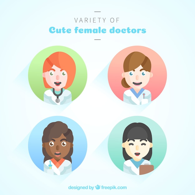 Free vector variety of cute female doctors