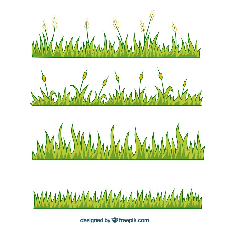 Free Vector variety of decorative grass borders in hand-drawn style