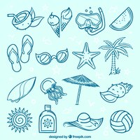 Free vector variety of decorative summer items in hand-drawn style