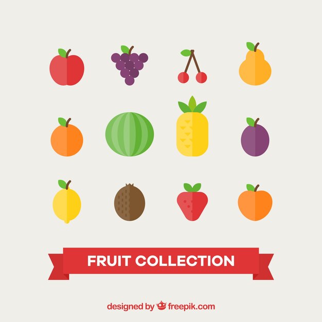 Разнообразие вкусных фруктов в плоском дизайне