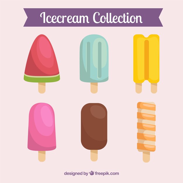 Разнообразие вкусных мороженого в плоском дизайне
