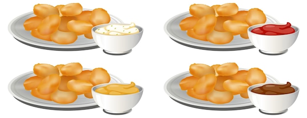 Free vector variety of dipping sauces with nuggets