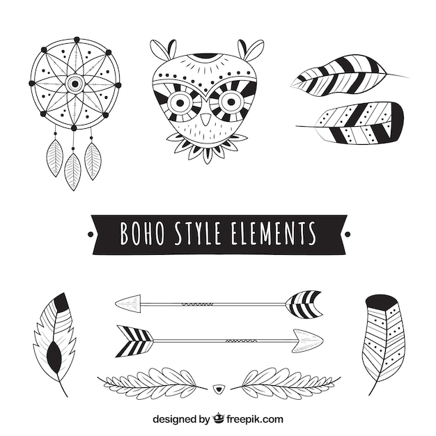 Variety of elements in boho style