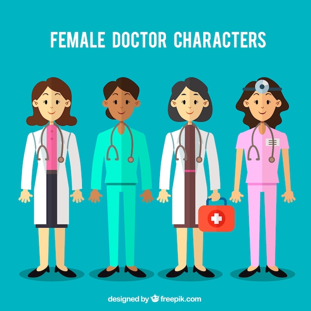 Free vector variety of female doctor characters
