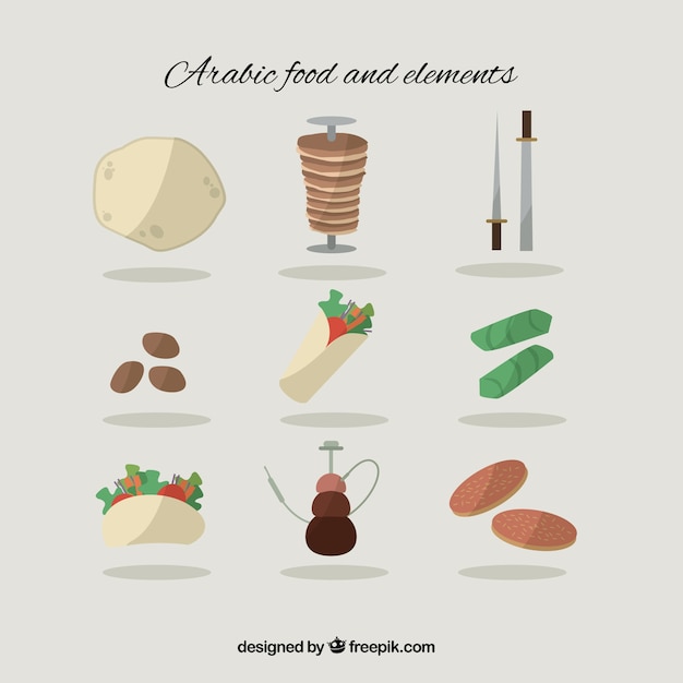 Free vector variety of flat arabic food and elements