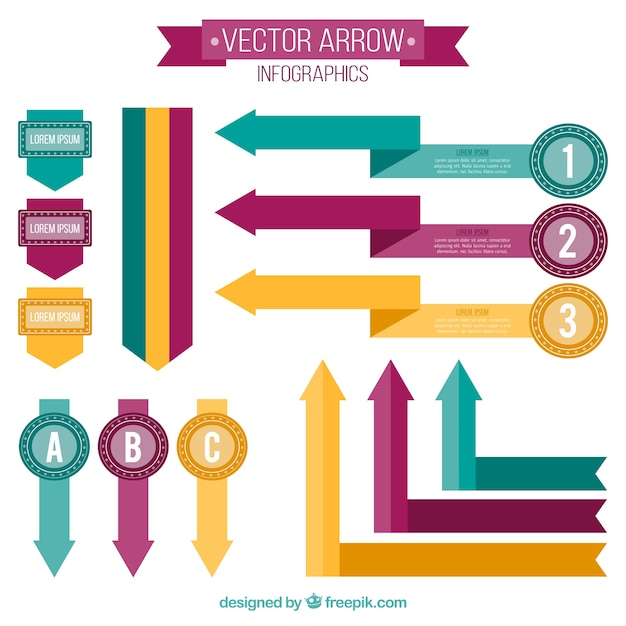 Variety of flat colored arrows for infography