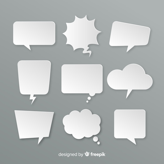 Vettore gratuito varietà di bolle di chat design piatto in stile carta