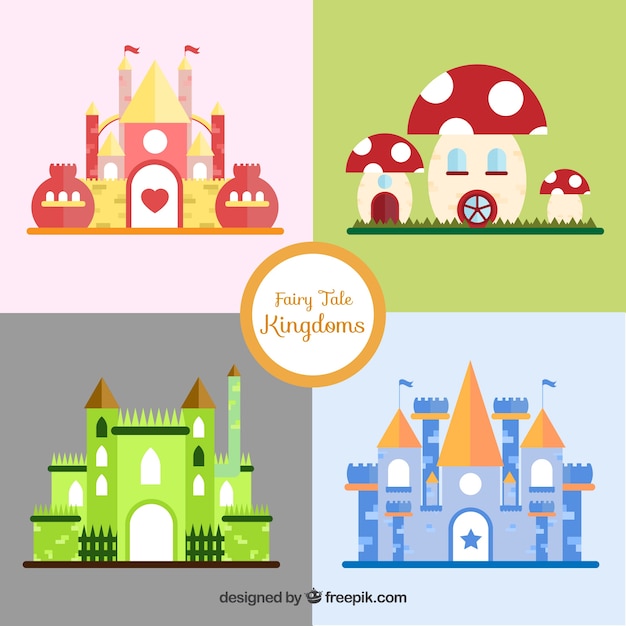 Variety of flat fairy tales castles 