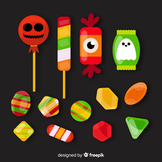 Free vector variety of flat halloween candy collection