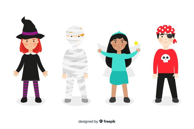 Variety of flat halloween kid collection