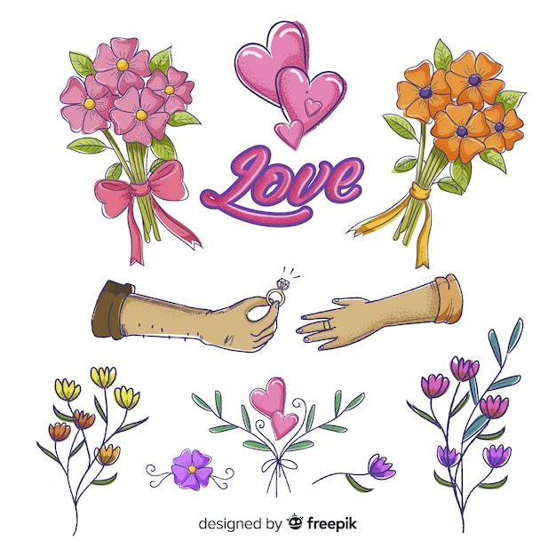 Free Vector variety of floral elements for wedding