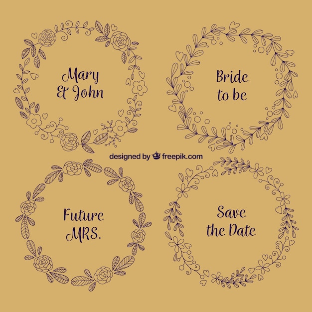 Free vector variety of floral wedding frames in retro style